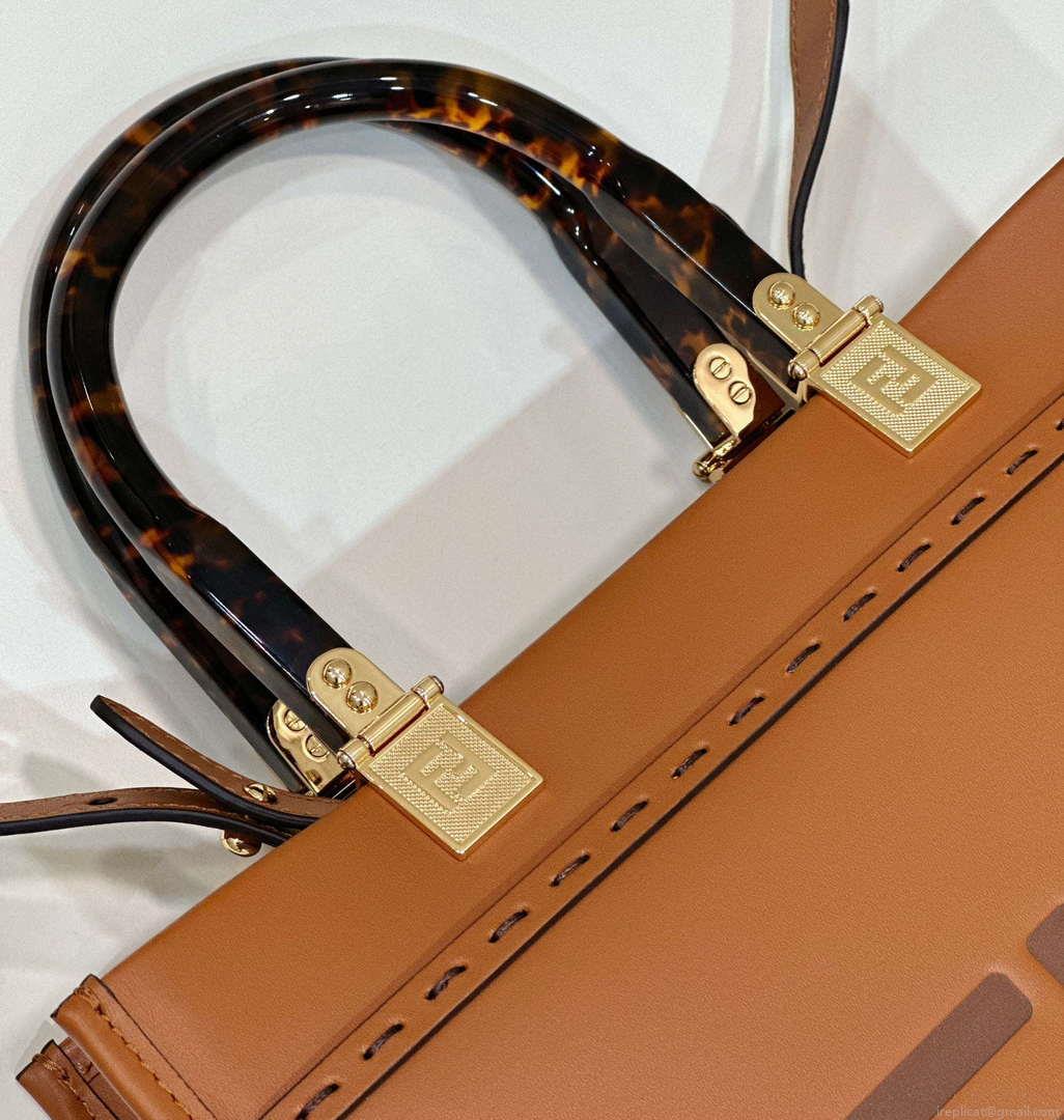 Fendi 8BH394 Fendi Sunshine Small Brown leather shopper