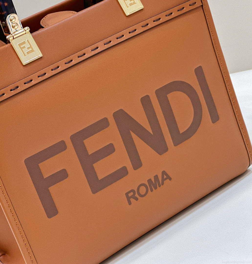 Fendi 8BH394 Fendi Sunshine Small Brown leather shopper