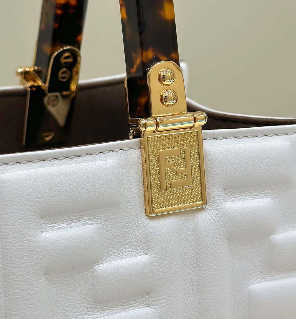 Fendi 8BH394 Fendi Sunshine Small White leather shopper Printer FF