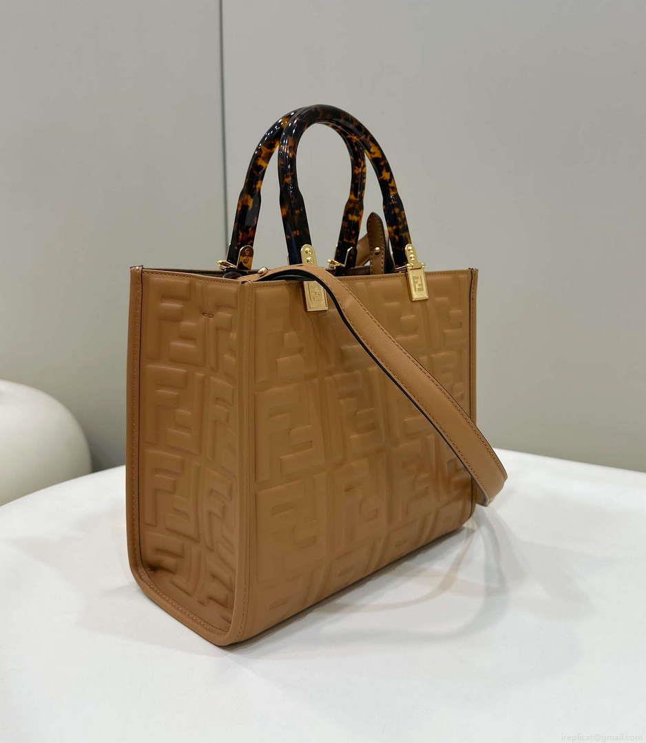 Fendi 8BH394 Fendi Sunshine Small Tan leather shopper Printer FF