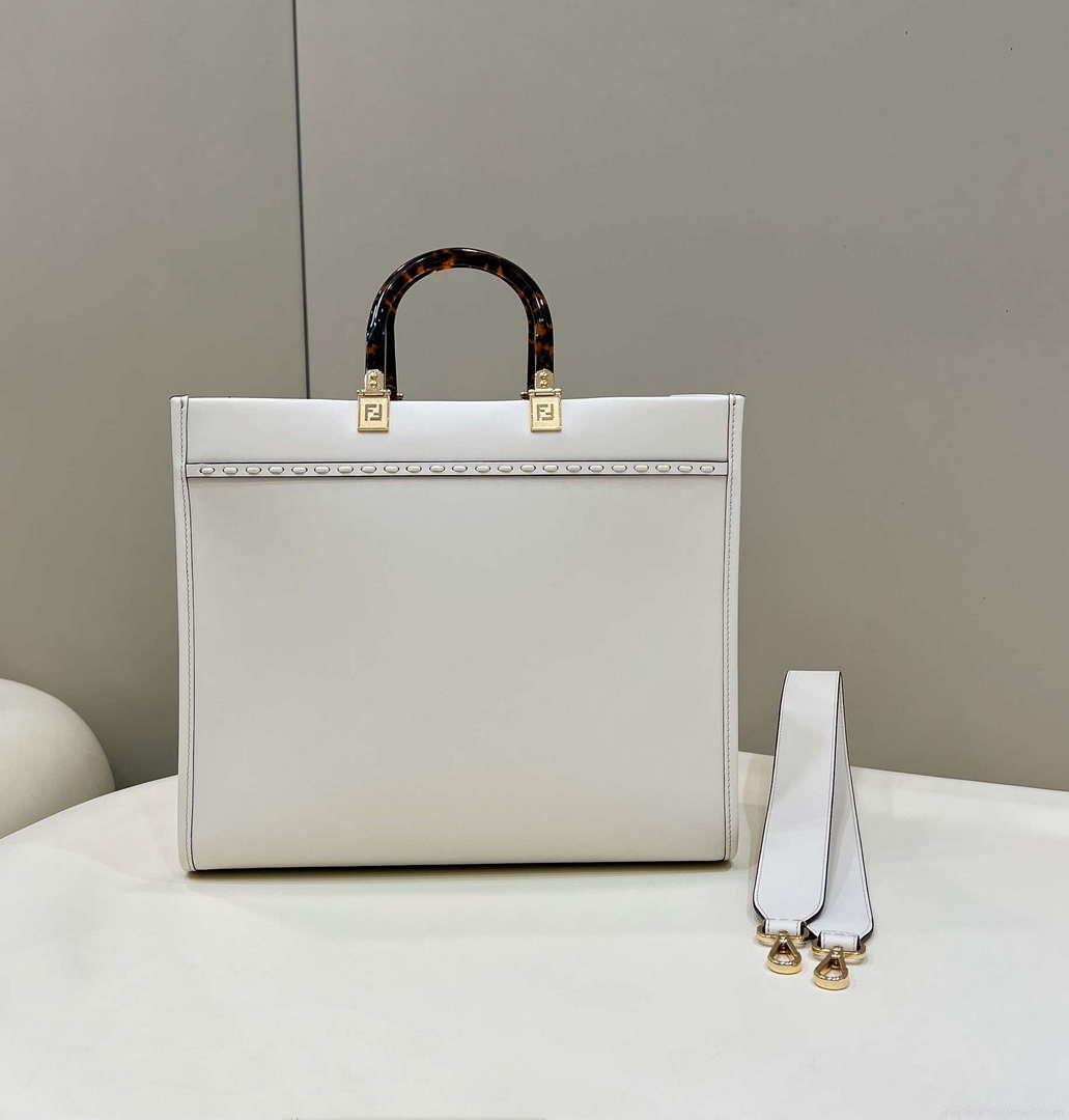 Fendi 8BH386 Sunshine Medium Tote White Leather and elaphe shopper bag