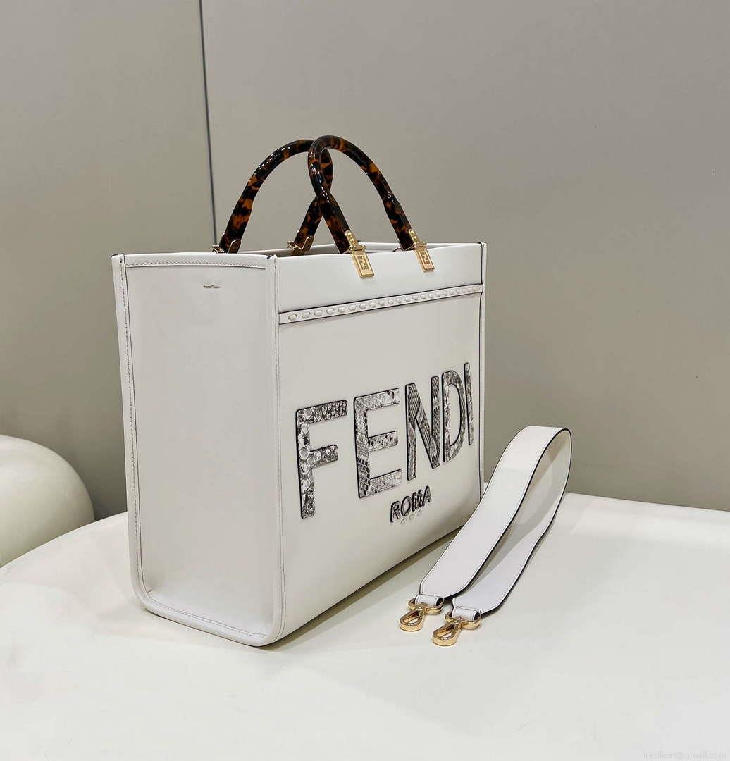 Fendi 8BH386 Sunshine Medium Tote White Leather and elaphe shopper bag