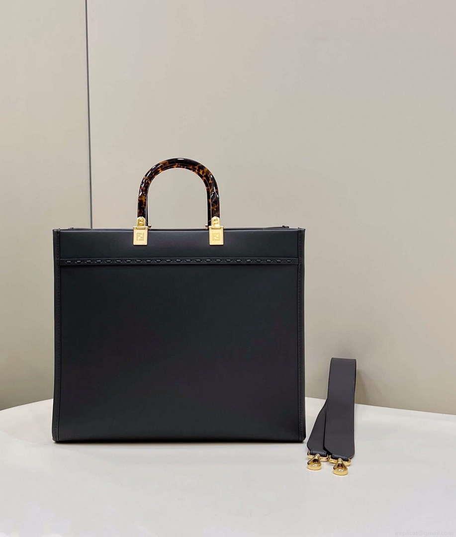 Fendi 8BH386 Sunshine Medium Tote Black Leather and elaphe shopper bag
