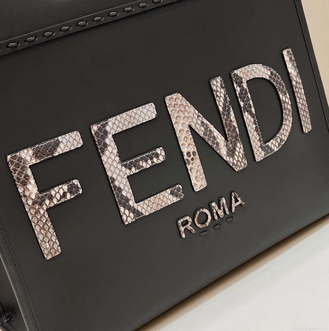 Fendi 8BH386 Sunshine Medium Tote Black Leather and elaphe shopper bag