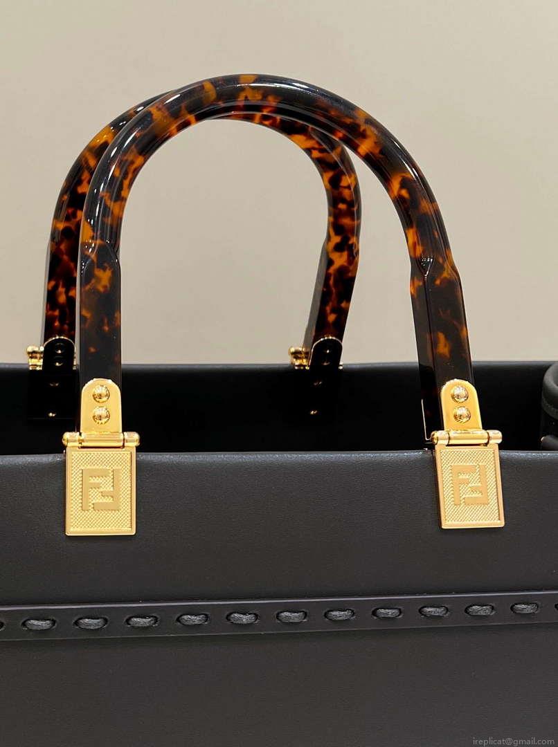Fendi 8BH386 Sunshine Medium Tote Black Leather and elaphe shopper bag
