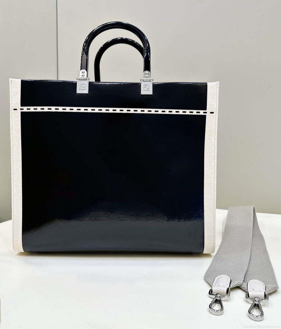 Fendi 8BH386 Fendi Sunshine Medium Blak and white leather shopper
