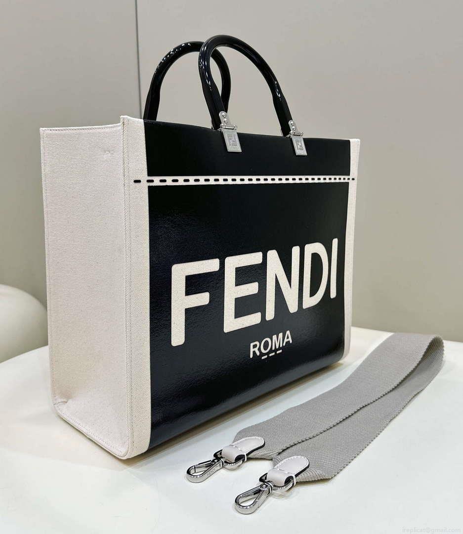 Fendi 8BH386 Fendi Sunshine Medium Blak and white leather shopper