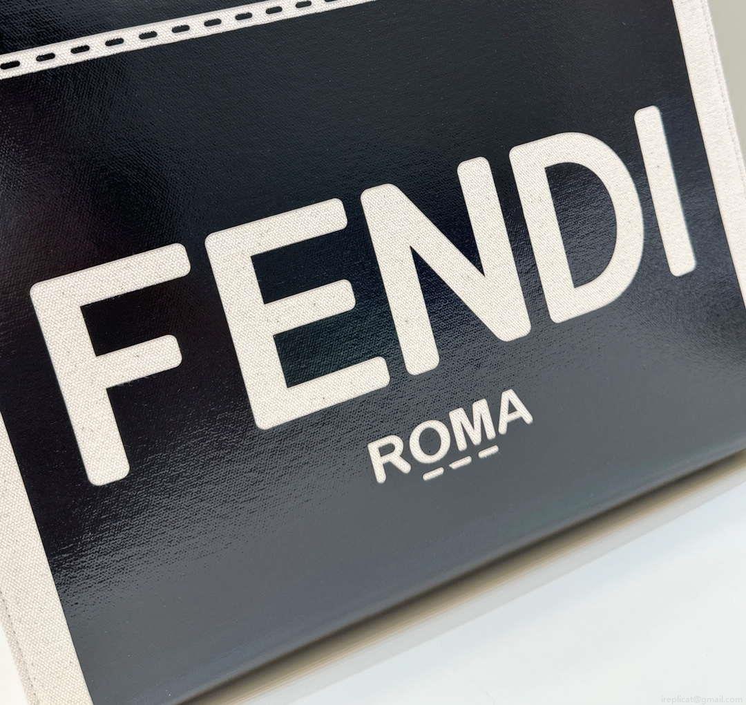 Fendi 8BH386 Fendi Sunshine Medium Blak and white leather shopper