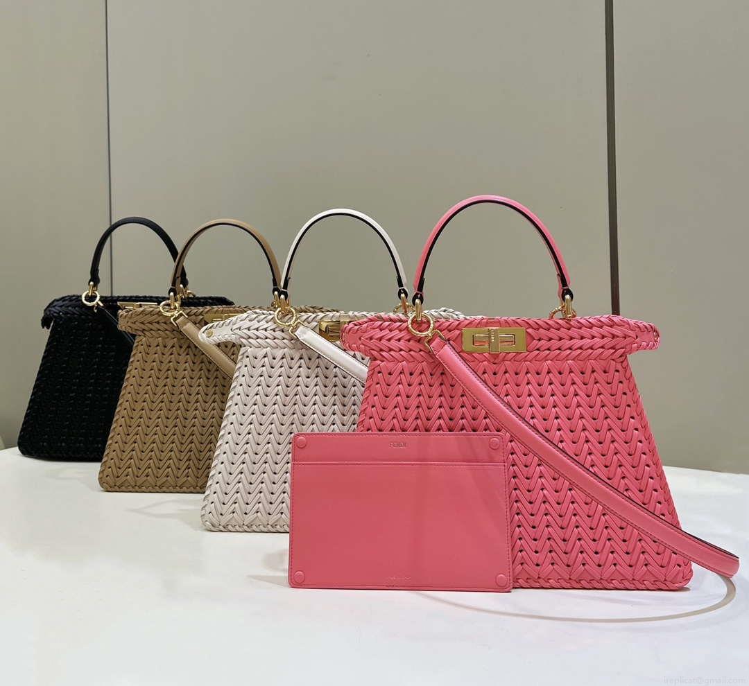 Fendi 8BN327 Peekaboo ISeeU Small Pink interlace leather bag 80138M
