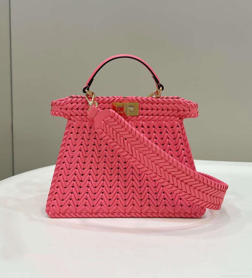 Fendi 8BN327 Peekaboo ISeeU Small Pink interlace leather bag 80138M
