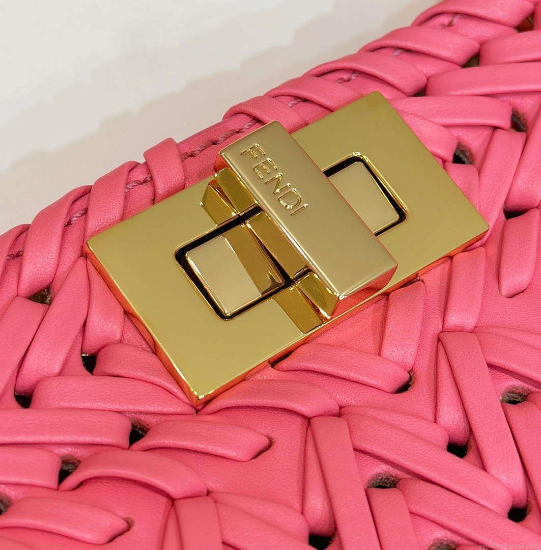 Fendi 8BN327 Peekaboo ISeeU Small Pink interlace leather bag 80138M