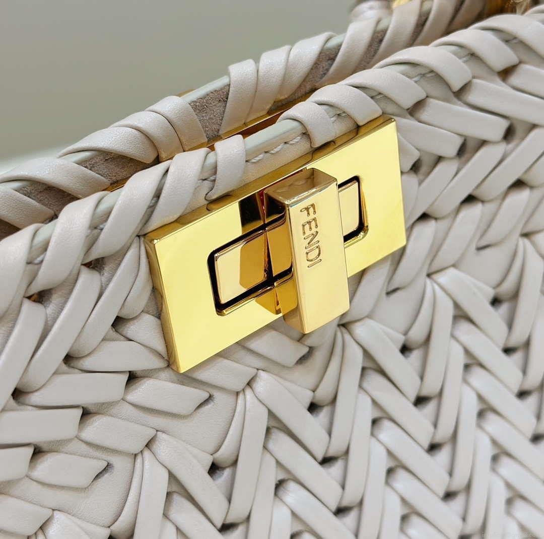 Fendi 8BN327 Peekaboo ISeeU Small Beige interlace leather bag 80138M