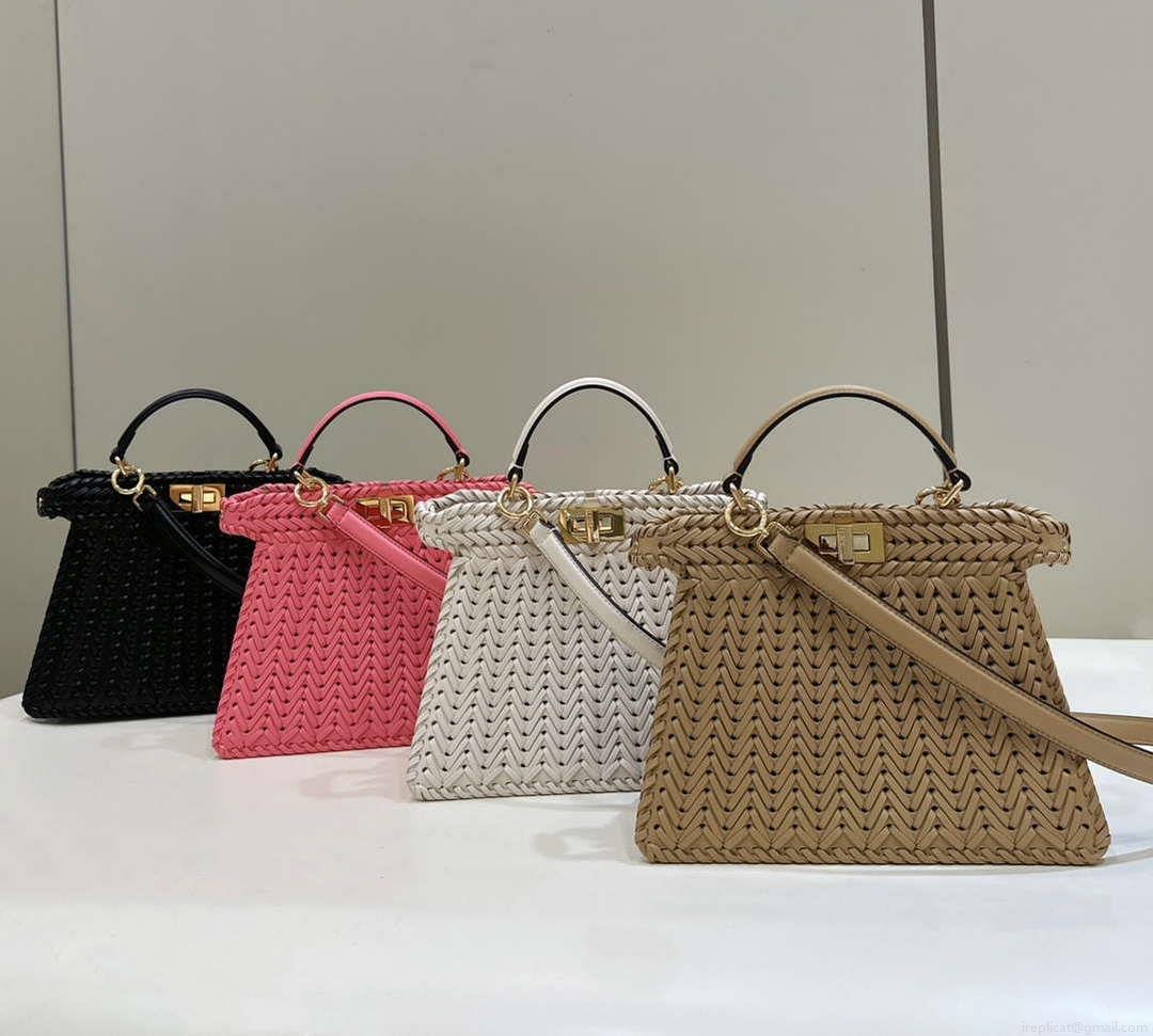 Fendi 8BN327 Peekaboo ISeeU Small Apricot interlace leather bag 80138M