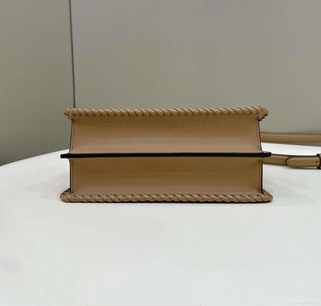 Fendi 8BN327 Peekaboo ISeeU Small Apricot interlace leather bag 80138M