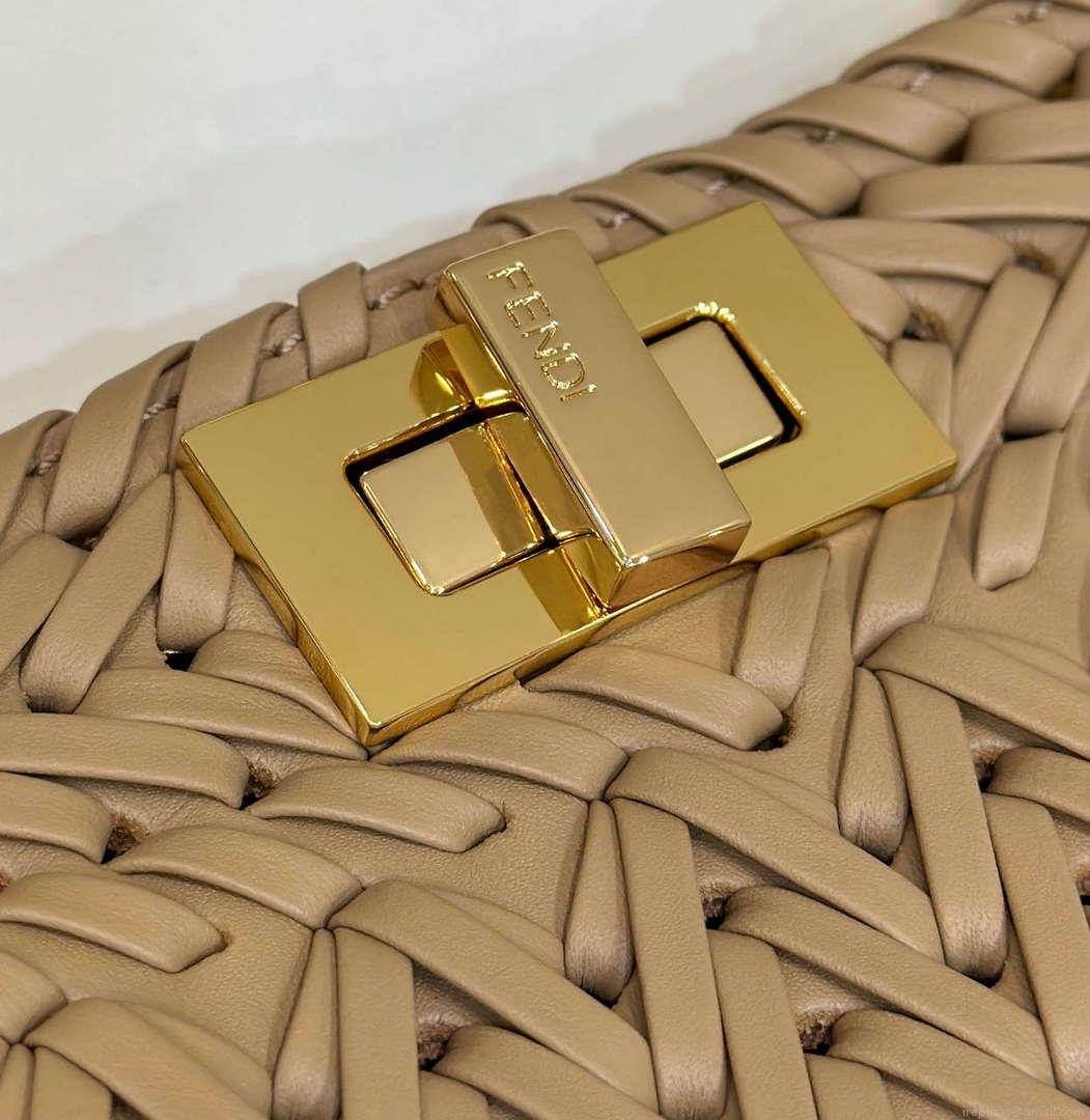 Fendi 8BN327 Peekaboo ISeeU Small Apricot interlace leather bag 80138M
