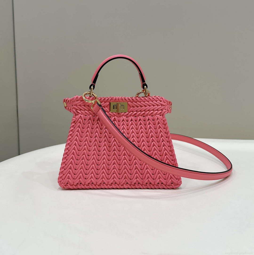 Fendi 8BN335 Peekaboo ISeeU Petite Pink interlace leather bag 80138S