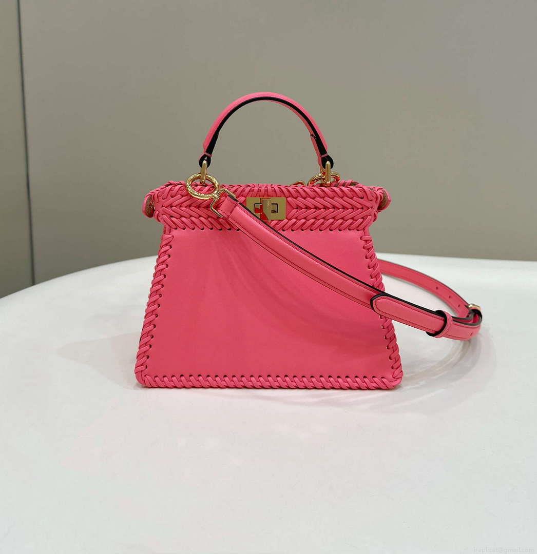Fendi 8BN335 Peekaboo ISeeU Petite Pink interlace leather bag 80138S