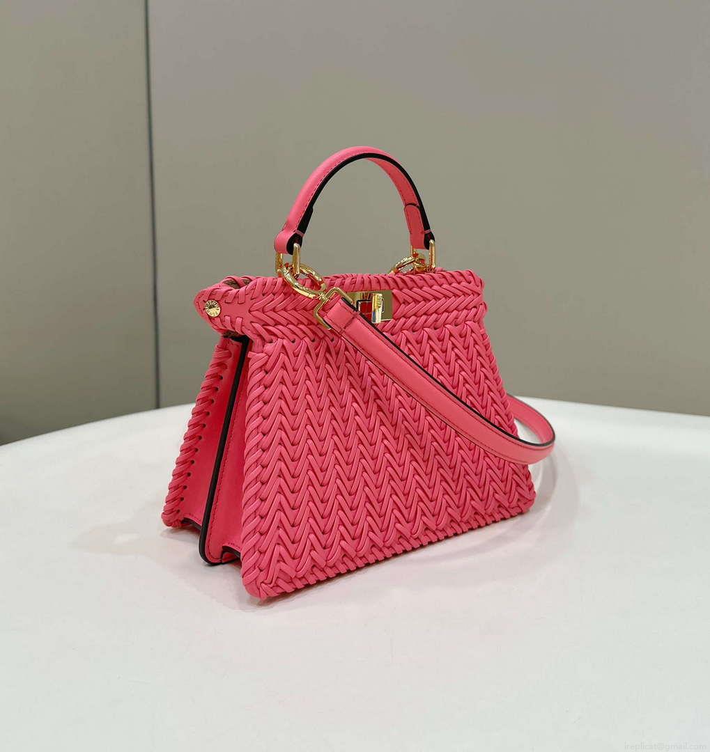 Fendi 8BN335 Peekaboo ISeeU Petite Pink interlace leather bag 80138S