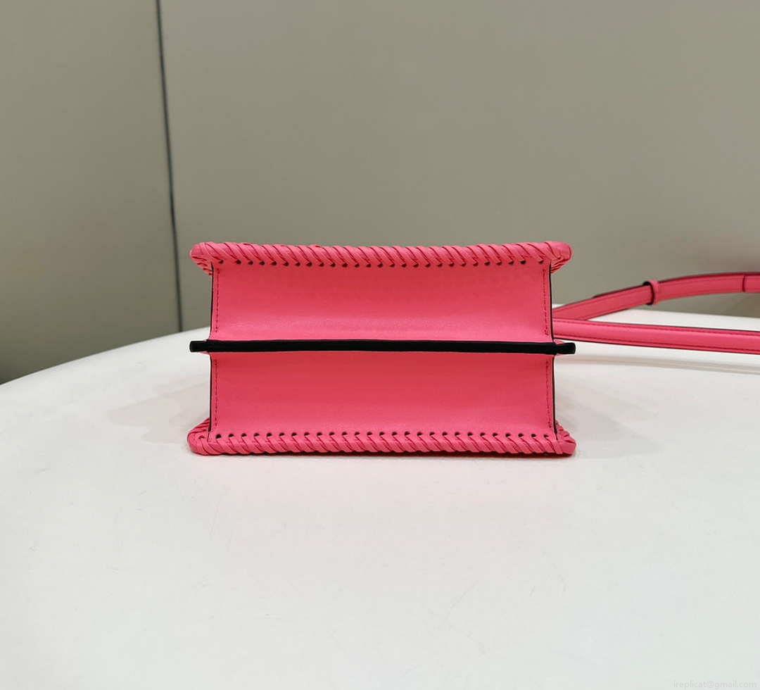 Fendi 8BN335 Peekaboo ISeeU Petite Pink interlace leather bag 80138S