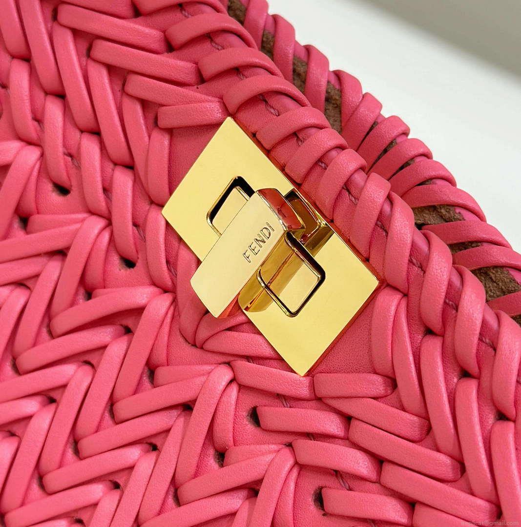 Fendi 8BN335 Peekaboo ISeeU Petite Pink interlace leather bag 80138S