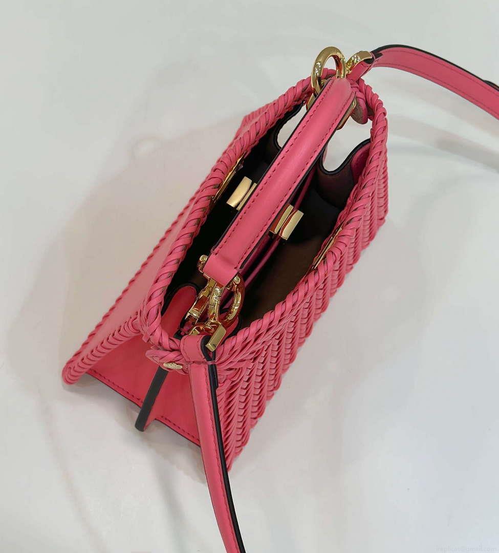 Fendi 8BN335 Peekaboo ISeeU Petite Pink interlace leather bag 80138S