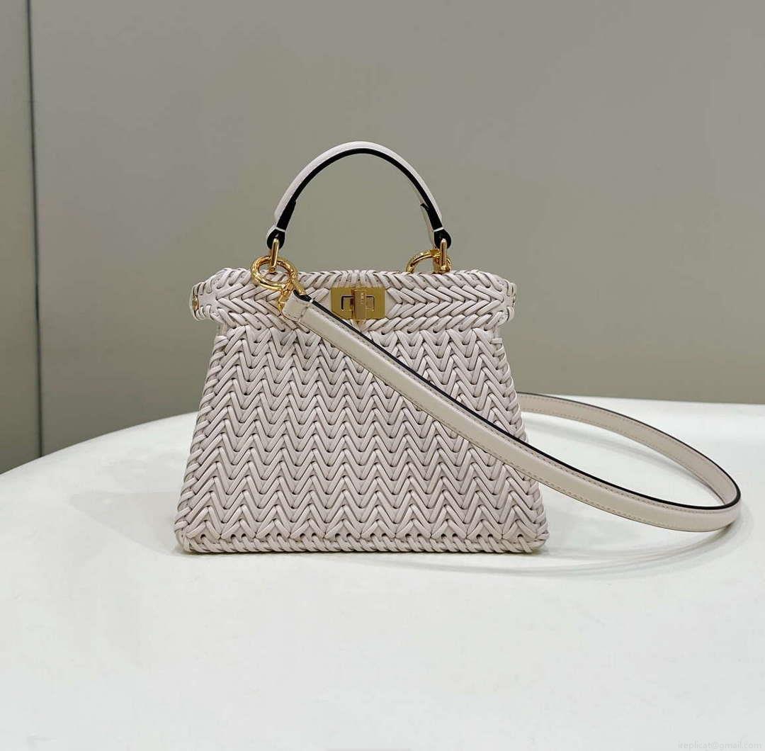 Fendi 8BN335 Peekaboo ISeeU Petite Beige interlace leather bag 80138S