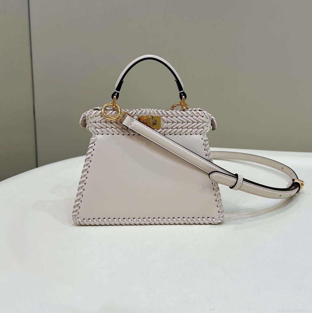 Fendi 8BN335 Peekaboo ISeeU Petite Beige interlace leather bag 80138S