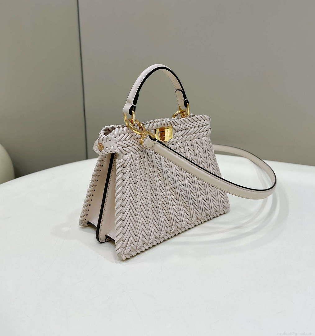 Fendi 8BN335 Peekaboo ISeeU Petite Beige interlace leather bag 80138S