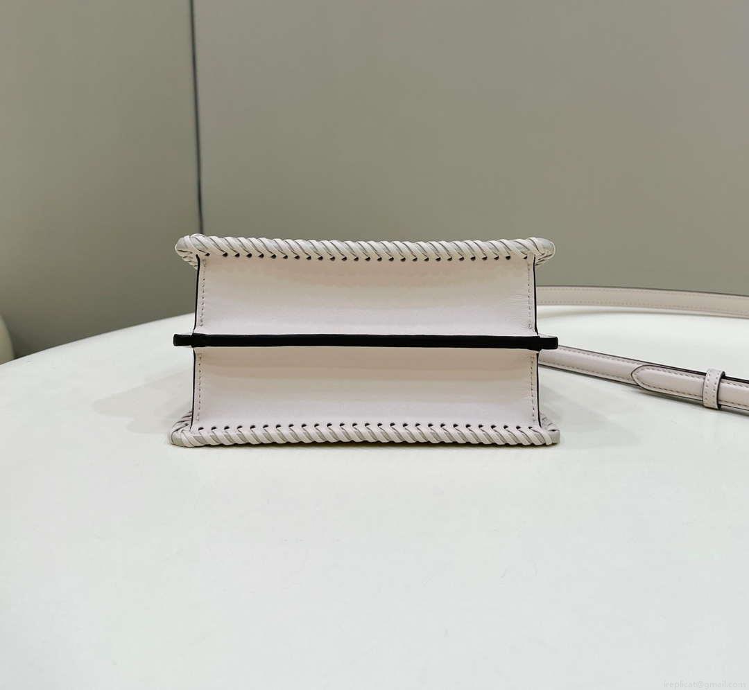 Fendi 8BN335 Peekaboo ISeeU Petite Beige interlace leather bag 80138S