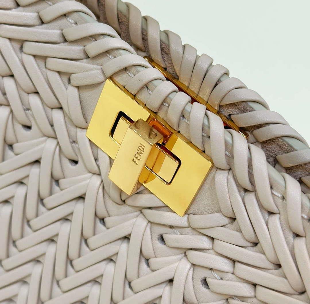 Fendi 8BN335 Peekaboo ISeeU Petite Beige interlace leather bag 80138S