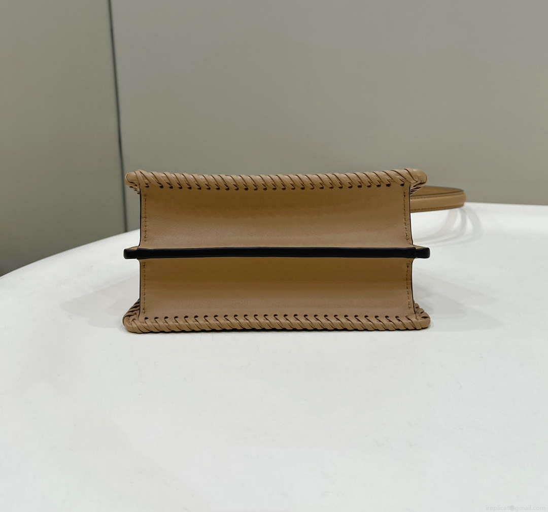 Fendi 8BN335 Peekaboo ISeeU Petite Apricot interlace leather bag 80138S
