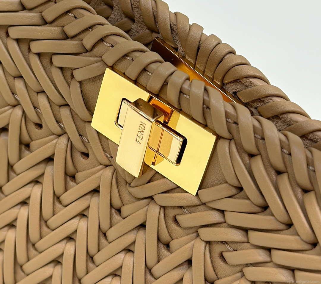 Fendi 8BN335 Peekaboo ISeeU Petite Apricot interlace leather bag 80138S