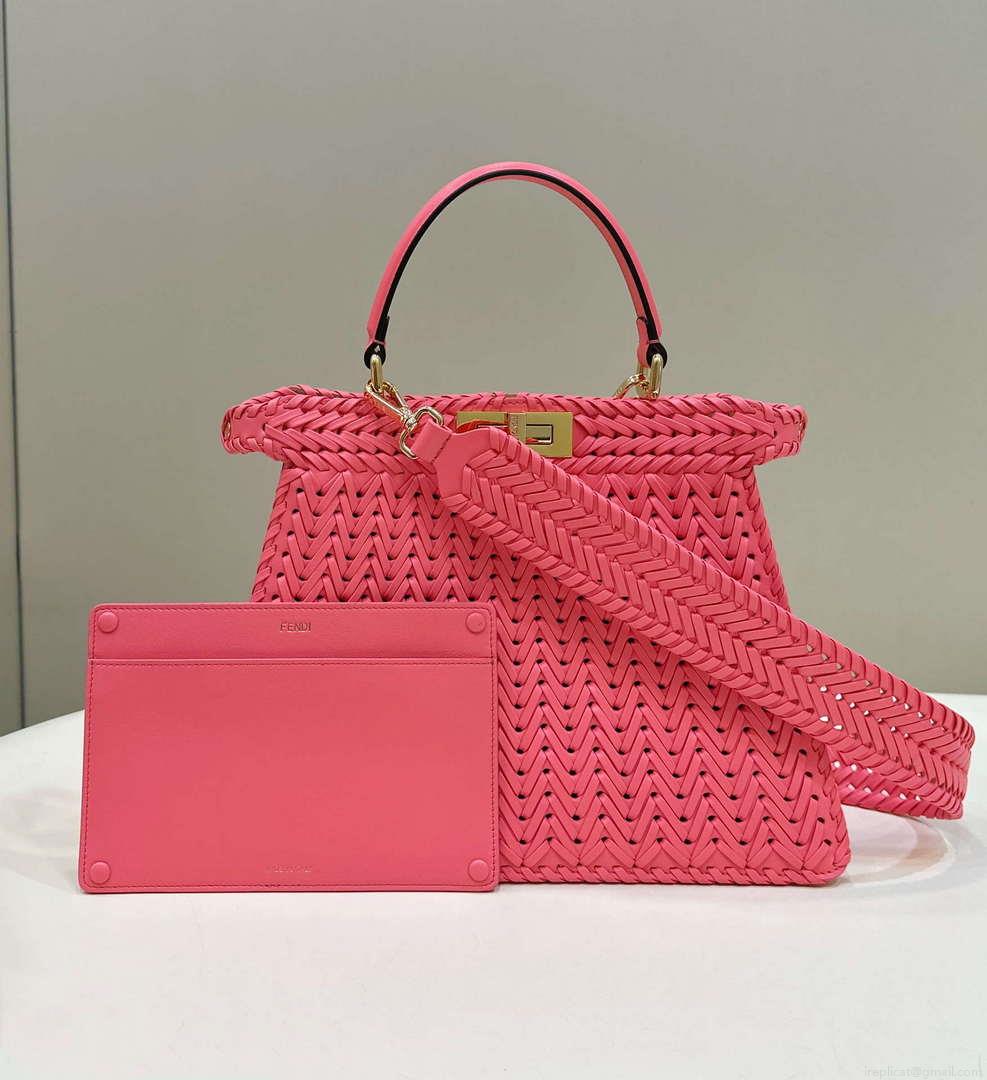 Fendi 8BN321 Peekaboo ISeeU Medium Pink interlace leather bag 80138L