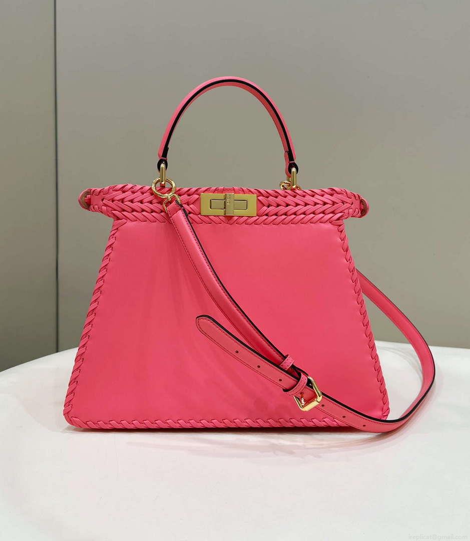 Fendi 8BN321 Peekaboo ISeeU Medium Pink interlace leather bag 80138L