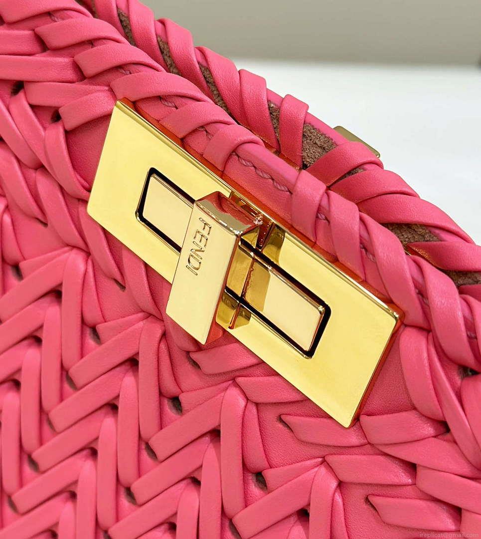 Fendi 8BN321 Peekaboo ISeeU Medium Pink interlace leather bag 80138L