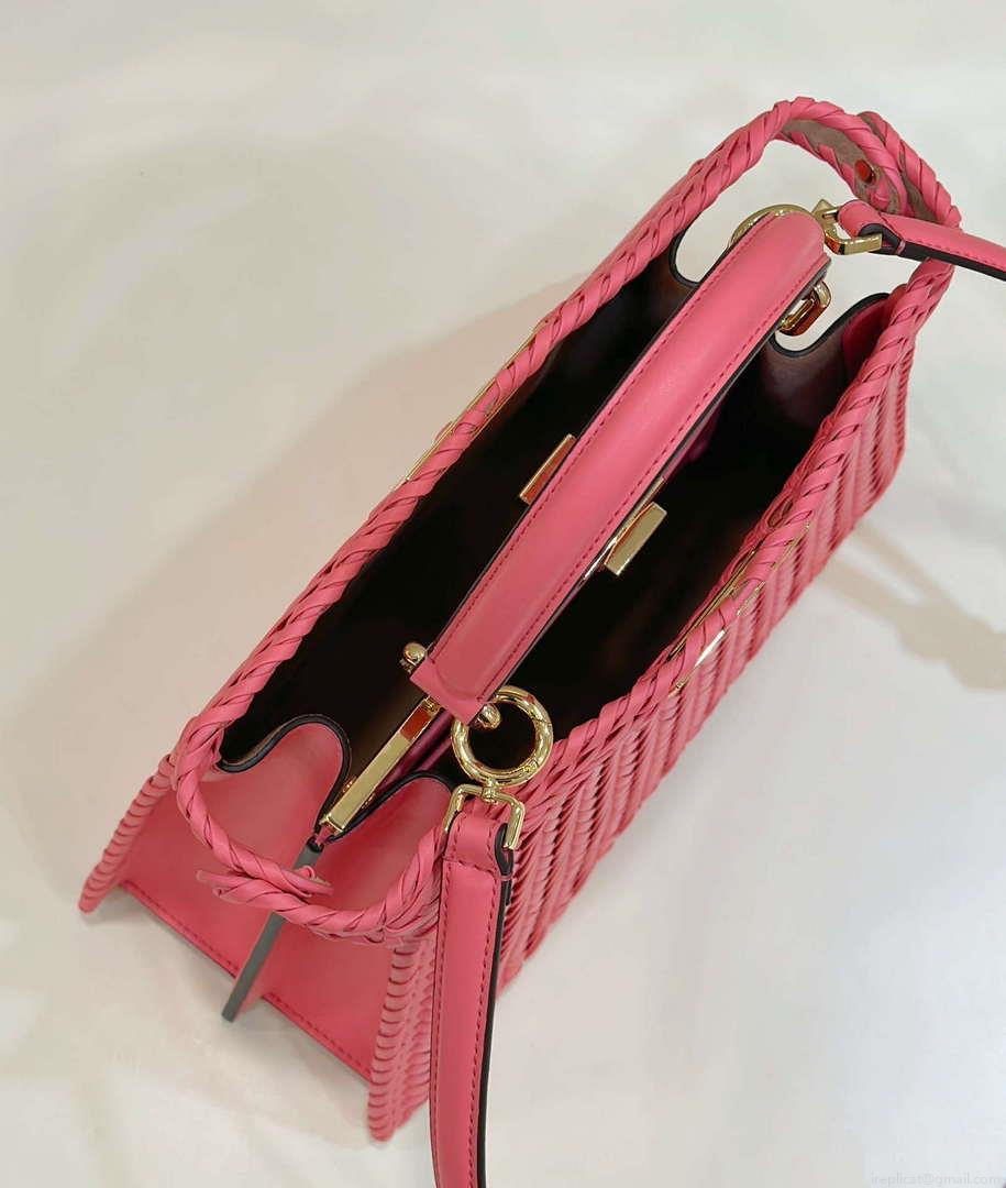 Fendi 8BN321 Peekaboo ISeeU Medium Pink interlace leather bag 80138L