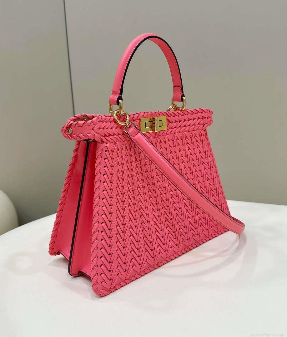 Fendi 8BN321 Peekaboo ISeeU Medium Pink interlace leather bag 80138L