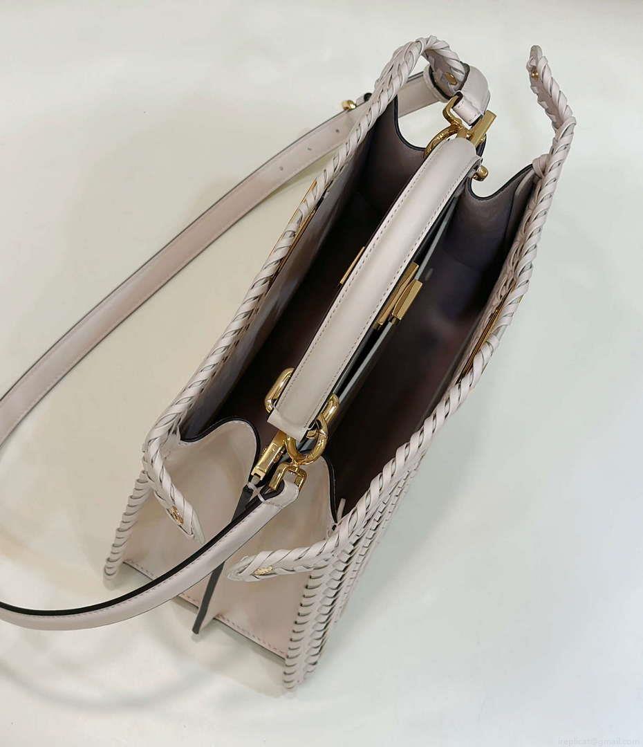 Fendi 8BN321 Peekaboo ISeeU Medium Beige interlace leather bag 80138L