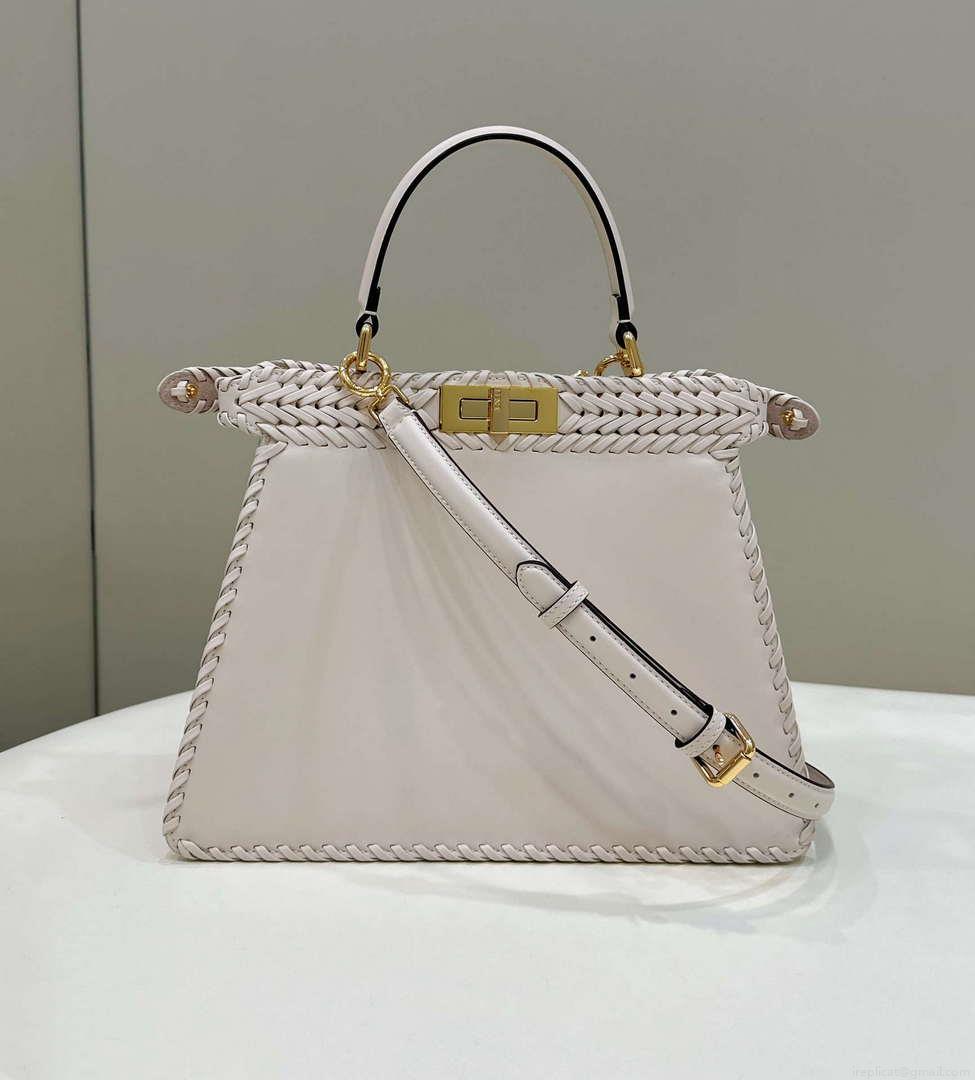 Fendi 8BN321 Peekaboo ISeeU Medium Beige interlace leather bag 80138L