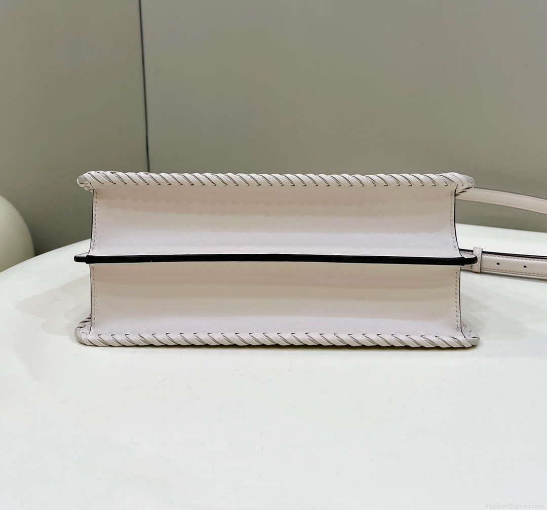 Fendi 8BN321 Peekaboo ISeeU Medium Beige interlace leather bag 80138L