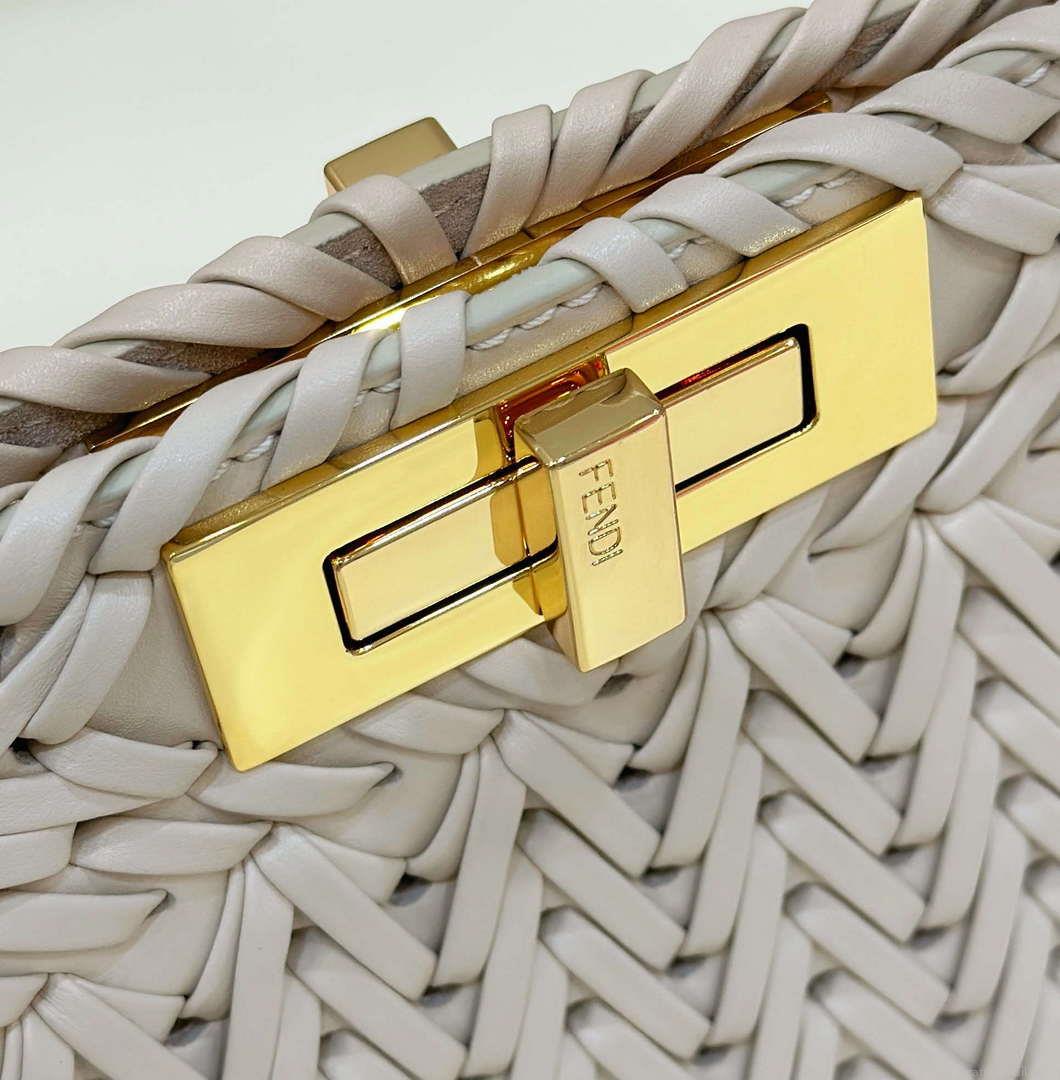 Fendi 8BN321 Peekaboo ISeeU Medium Beige interlace leather bag 80138L