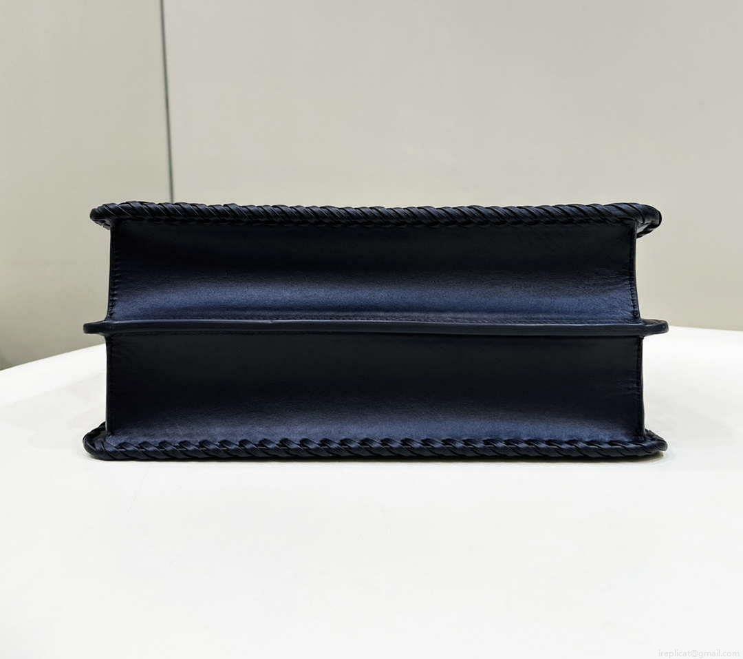 Fendi 8BN321 Peekaboo ISeeU Medium Black interlace leather bag 80138L