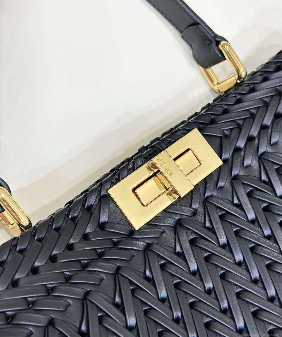 Fendi 8BN321 Peekaboo ISeeU Medium Black interlace leather bag 80138L