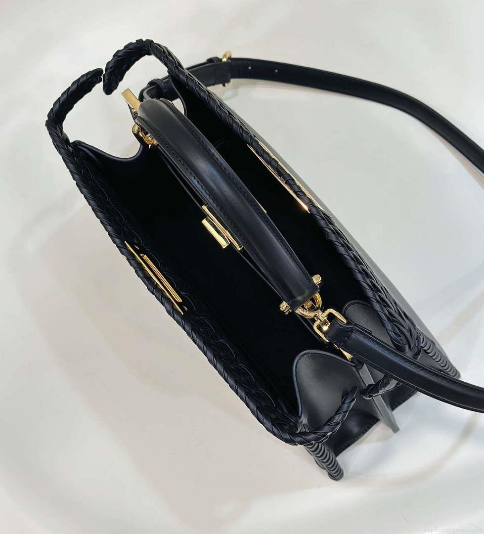 Fendi 8BN321 Peekaboo ISeeU Medium Black interlace leather bag 80138L