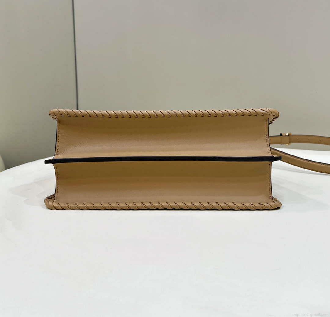 Fendi 8BN321 Peekaboo ISeeU Medium Apricot interlace leather bag 80138L