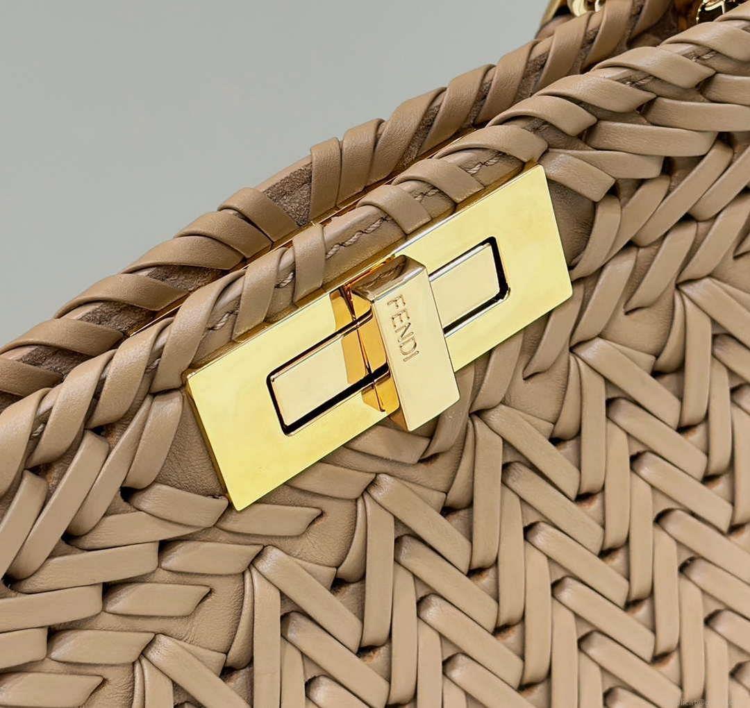 Fendi 8BN321 Peekaboo ISeeU Medium Apricot interlace leather bag 80138L