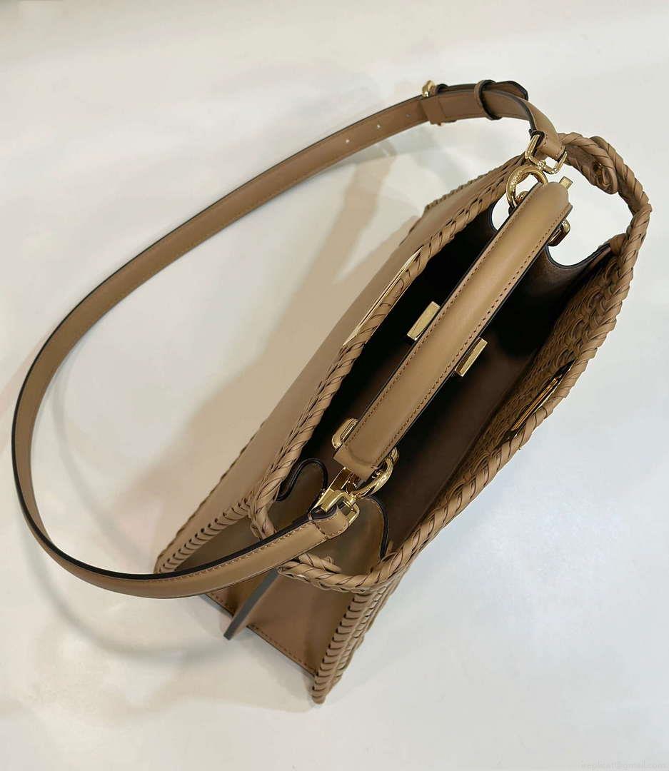 Fendi 8BN321 Peekaboo ISeeU Medium Apricot interlace leather bag 80138L