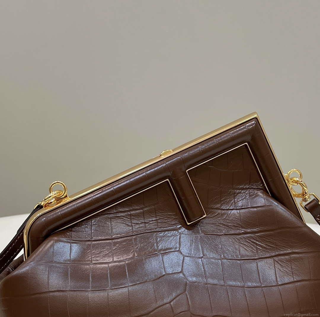 Fendi 8BP129 FENDI FIRST Small Brown Crocodile leather bag