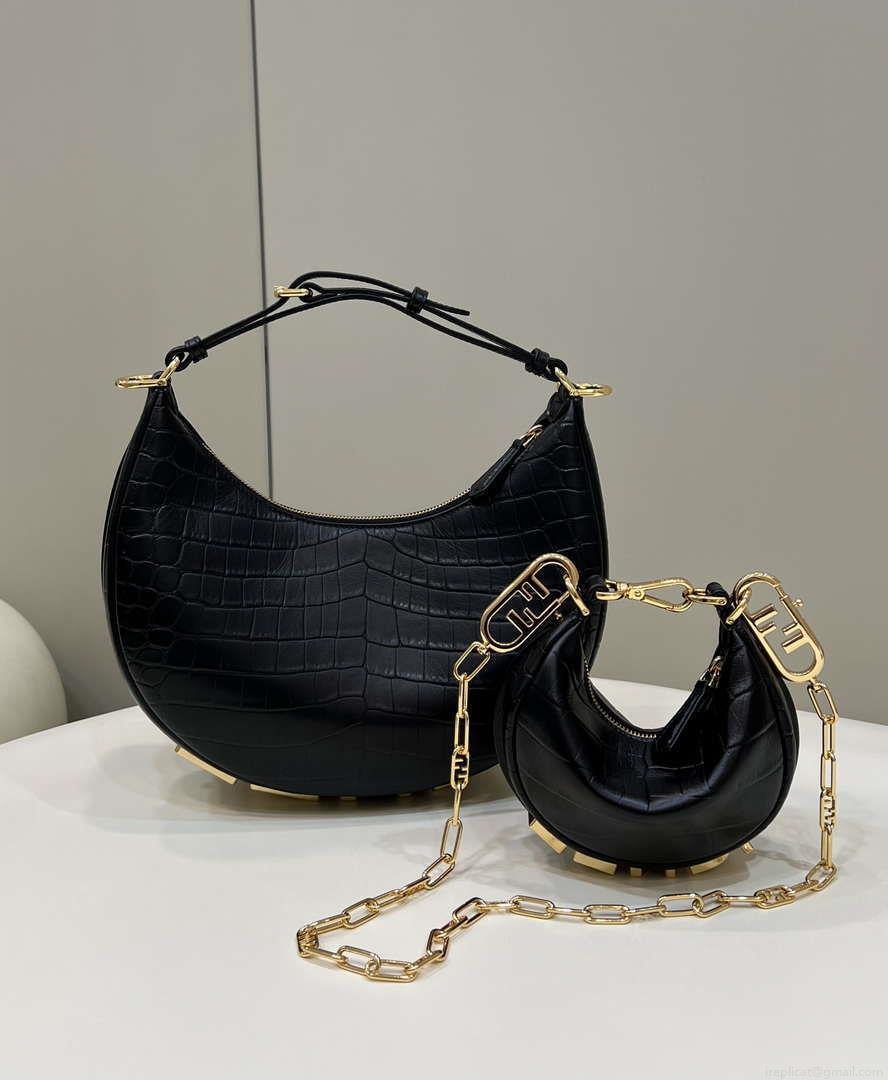 Fendi 8BR798 Fendigraphy Small Black Crocodile leather bag