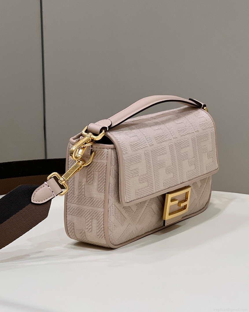 Fendi 8BR600 Baguette Medium Pink bag with FF embroidery